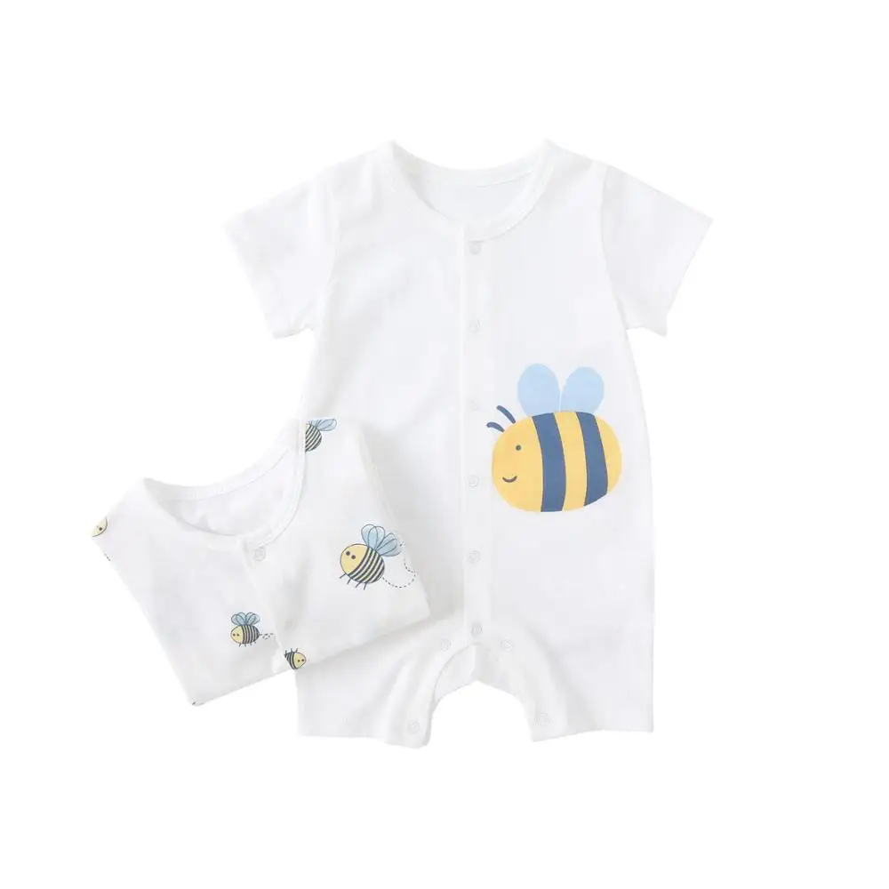 

Pureborn 2-Pack Newborn Unisex Baby Romper Cartoon Bees Baby Boy Girl Short Sleeve Baby Clothes Cotton Summer Pajamas Outfit