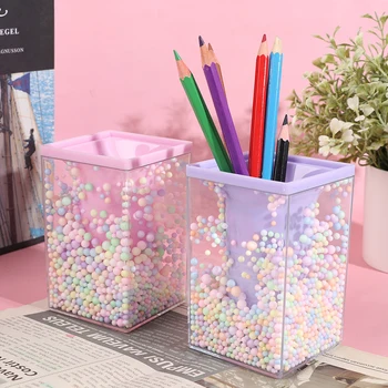 

Creative Large Capacity Square Round and Shape Shape Pencil Case Cute Pink Transparent Pen Holder