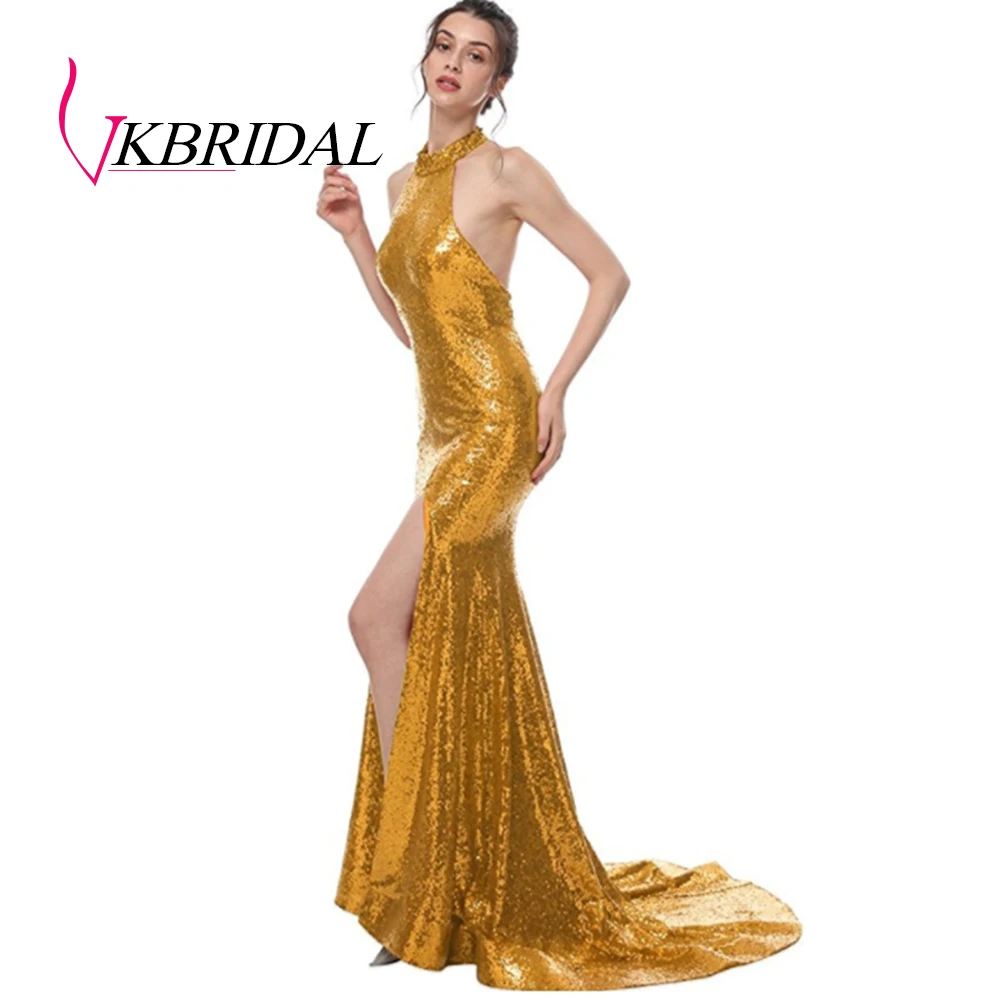 VKBRIDAL, красное платье для выпускного с пайетками, длинное, сексуальное, с разрезом, на бретелях, с открытой спиной, вечерние, для женщин, vestido formatura