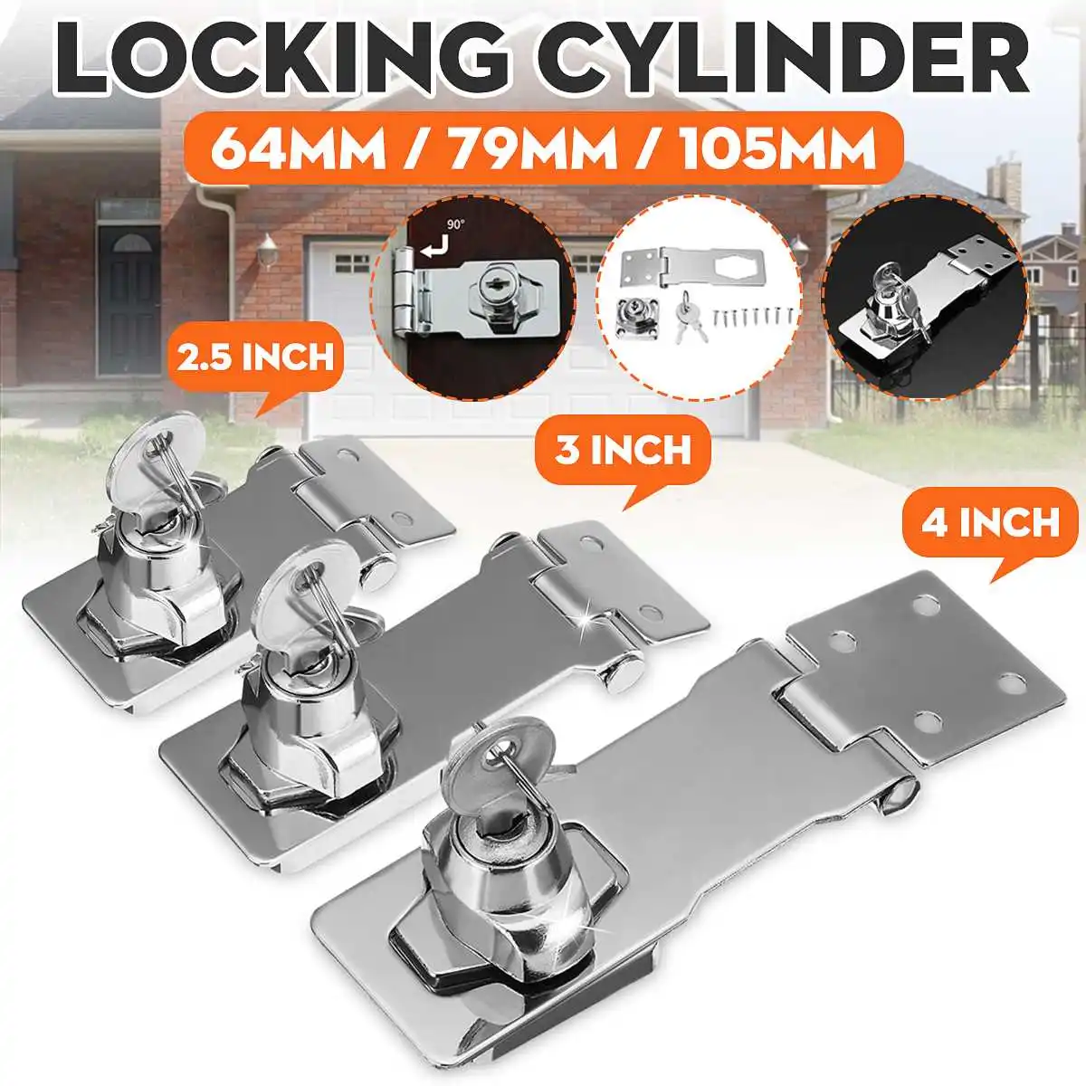 

2.5/3/4 Inch Garage Shed Gate Door Hasp Lock Staple Security Key Locking