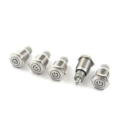 

DC 12V Green LED SPDT 16mm Thread Locking Metal Push Button Switch 5pcs