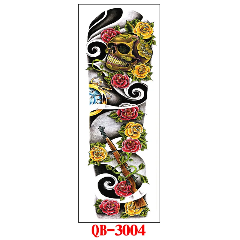 3004 Full Arm Temporary Tattoo Stickers Large Black Skeletons Body Tattoo Waterproof Tattoo For Men Women Fake Tattoos 17*48cm - Цвет: 3004