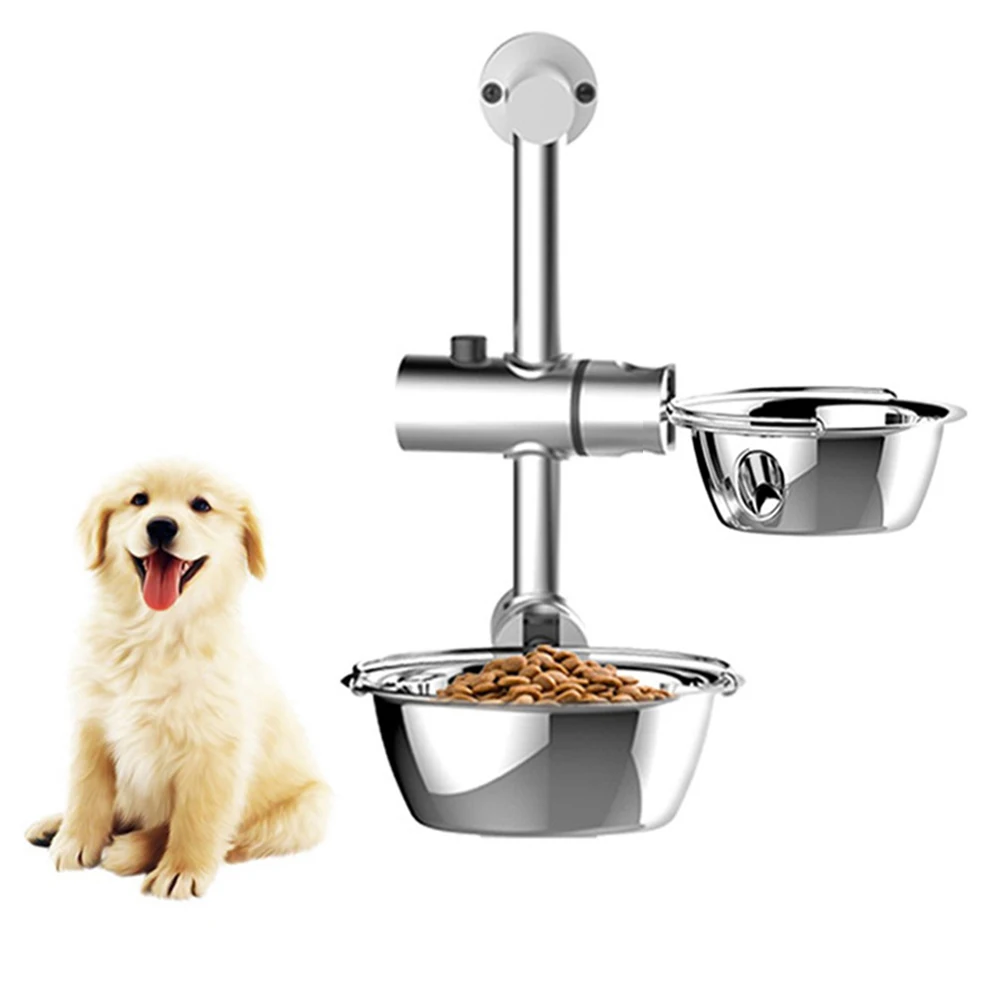 

Wall Mounted Easy Clean Safe Feeding Removable Elevated Cat Pet Bowls Set Dog Adjustable Food Double Non Toxic Aluminium Alloy