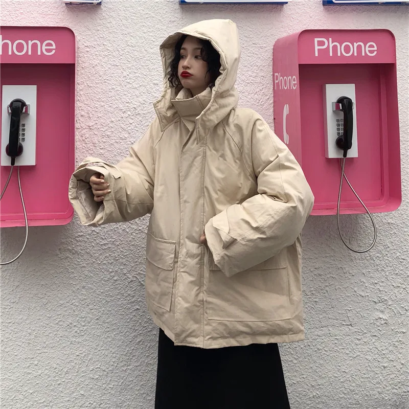 Ulzzang, свободный крой, весна и осень, с капюшоном, в студенческом стиле, BF, теплая, толстая, рабочая одежда, хлопок, пальто для студентов, женская мода