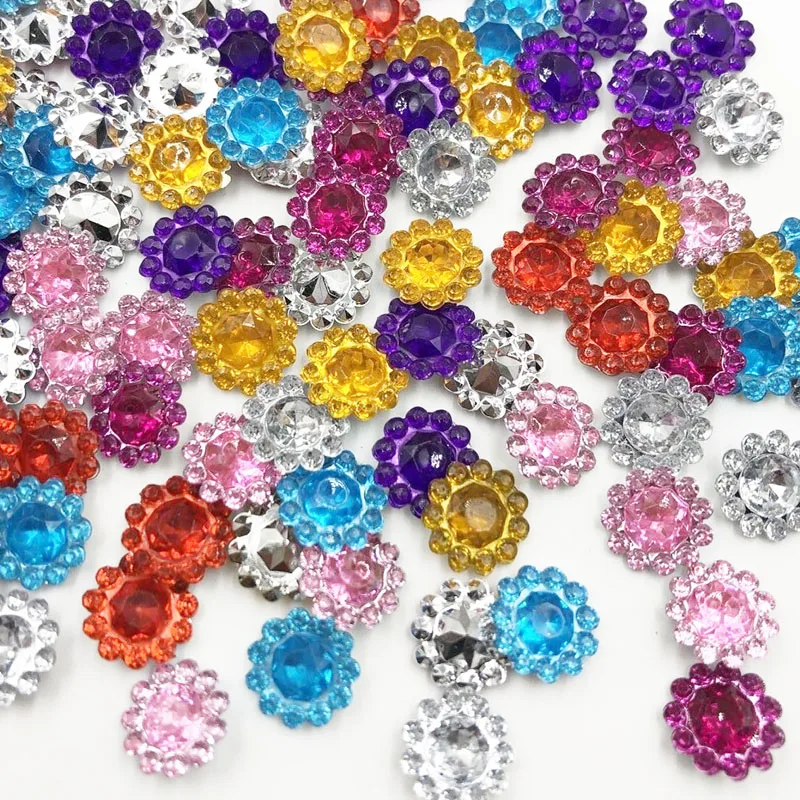 

100pc Mix Rhinestones Flower Flat Back Acrylic Gems Crystal Stones Sewing Beads