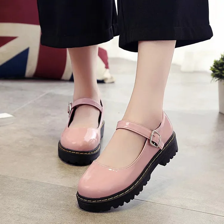 

2016 Spring And Autumn Shoes England Hipster Semi-high Heeled Chunky-Heel Students Leather Shoes round-Toe A- line Buckle WOMEN'