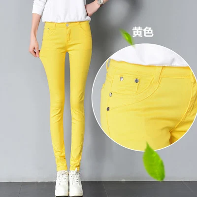 Модная уличная одежда, сексуальные джинсы с низкой талией, женские повседневные Стрейчевые обтягивающие джинсы, яркие цвета, джинсовые брюки, промытый карандаш, брюки - Цвет: yellow
