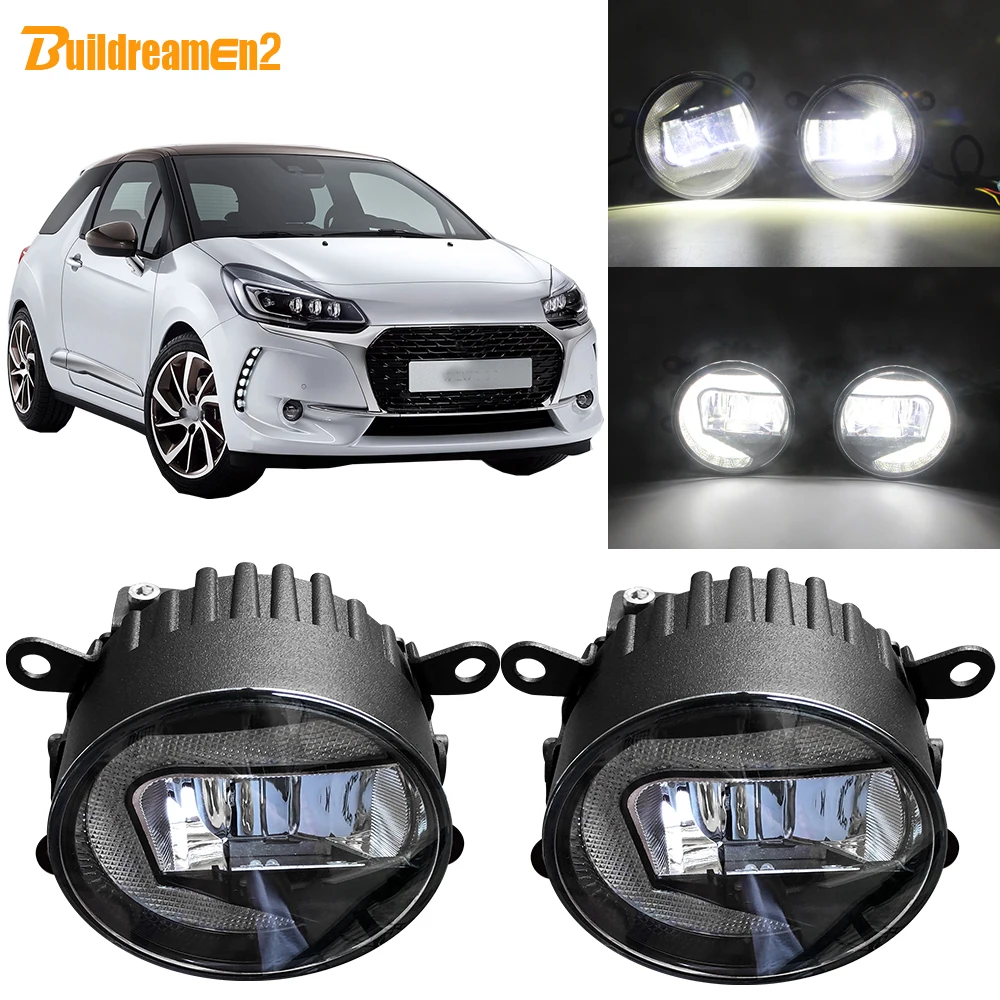 Buildreamen2 90Mm Proiettore Led Per Auto Fendinebbia Drl Lampada Di Marcia Diurna Bianco 12V Accessori Per Citroen Ds3 2009-2018