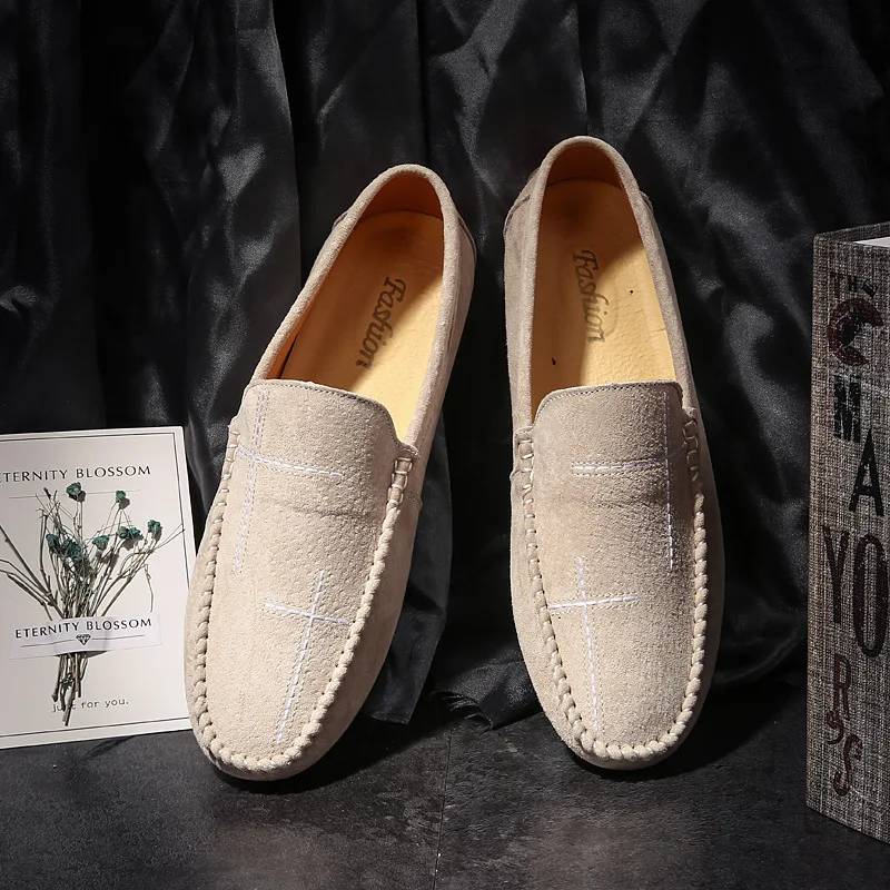 Casual Leather Shoes Men Soft Casual Flat Men Shoes Waterproof Breathable Comfortable Shoes Men Moccasins Footwear Male Schoenen - Цвет: Beige 3