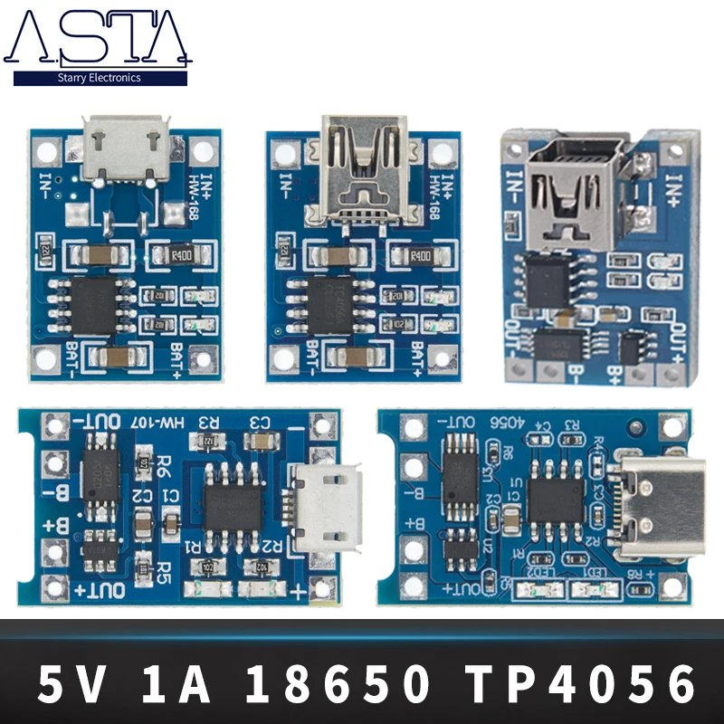 

100pcs Micro USB 5V 1A 18650 TP4056 Lithium Battery Charger Module Charging Board With Protection Dual Functions 1A Li-ion