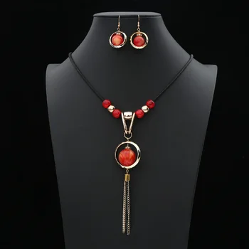 

Hot Boho Fashion Luxury Acrylicwedding Jewelry Sets For Women Long Rope Round Tassel Pendant Earring Necklaces Gifts