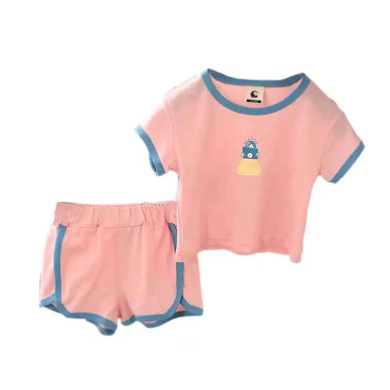 

2021 new summer spring autumn Girls Kids Boys Cartoon T-shirt + shorts Suit comfortable cute baby Clothes Children Clothing
