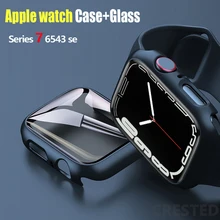 Glass+Cover For Apple Watch case 45mm 41mm 44mm 40mm 42mm 38mm iWatch 3 5 6 SE Screen Protector Apple watch serie 7 Accessories