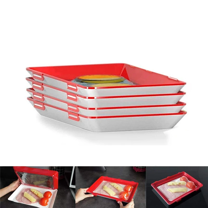 

Food Storage Preservation Tray Plastic Food Organizer Container Set Fresh Food Serving Tray Refrigerator Kitchen Cover Plates