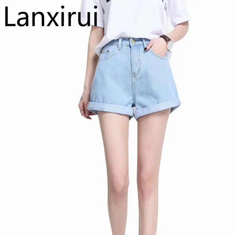 

Шорты женские джинсовые с завышенной талией, винтажные Свободные повседневные однотонные короткие приталенные, базовые штаны из денима, на лето