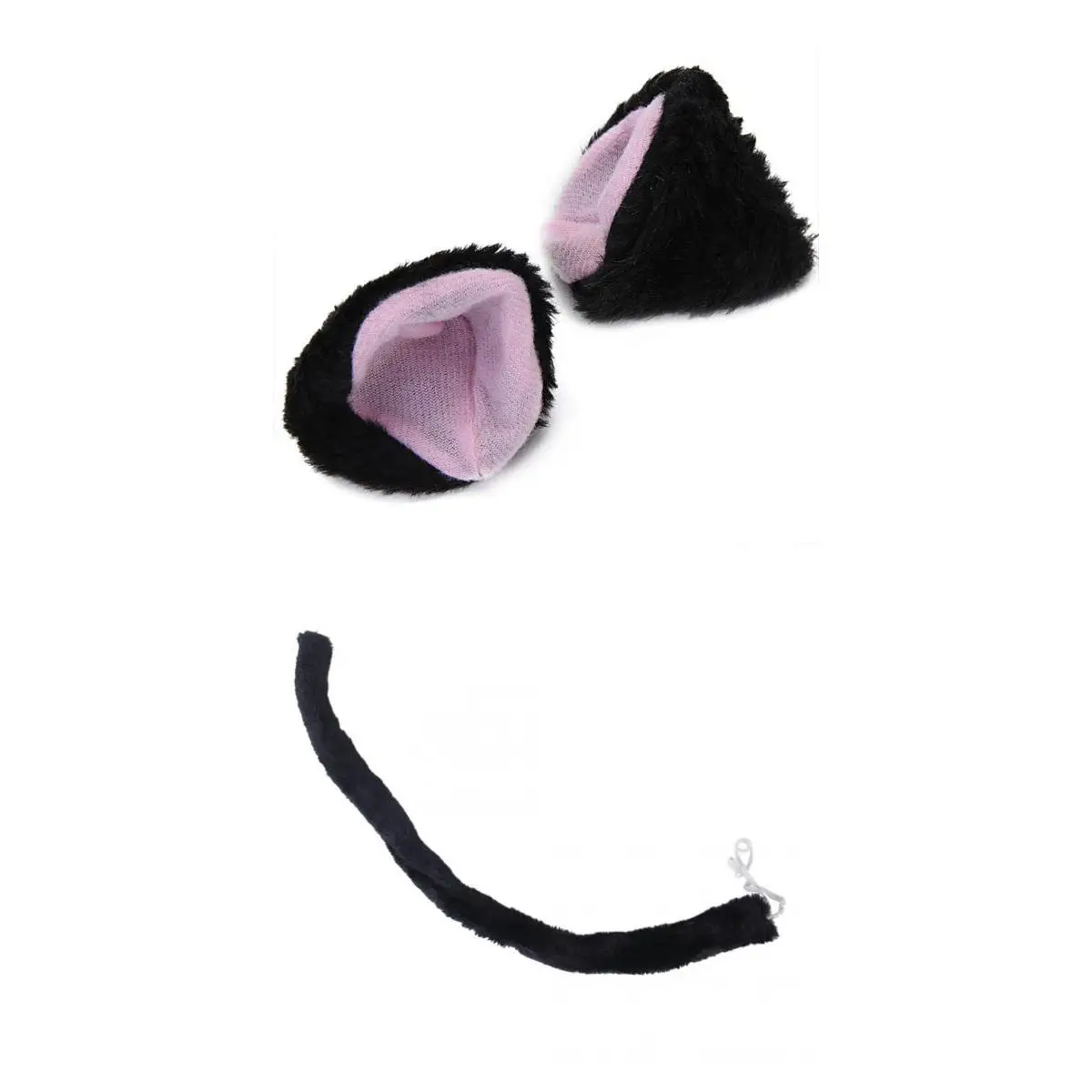 Cat Ears Hair Clip Hairpin Cosplay Black+New Animal Long Tail Cosplay Christmas Halloween Costume Accessory Black