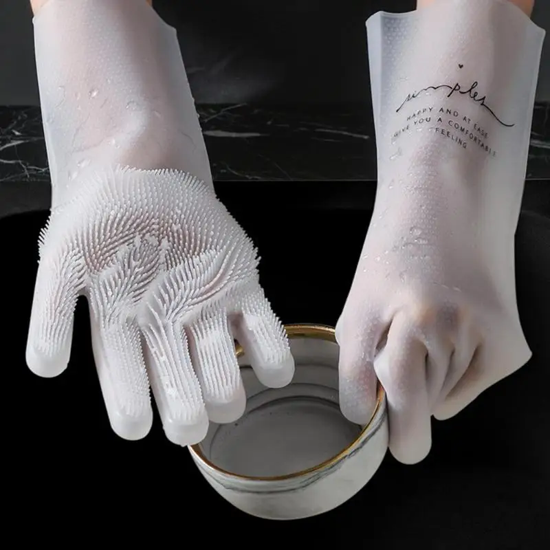

Household Kitchen Dish Washing Gloves Silicone Cleaning Mittens with Cleaner Brush Temperature Resistance Easy Clean Home Glove