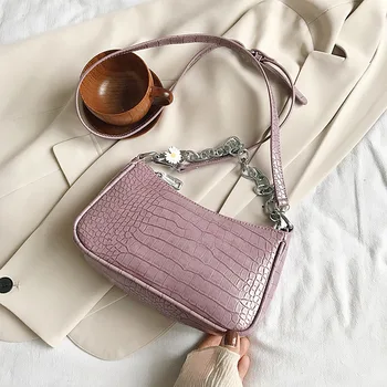 

2020 New Fashion Shoulder Bag Womens Messenger Crossbody Bags Vintage Alligator Baguette Shape Bag Luxury Leather Handbag