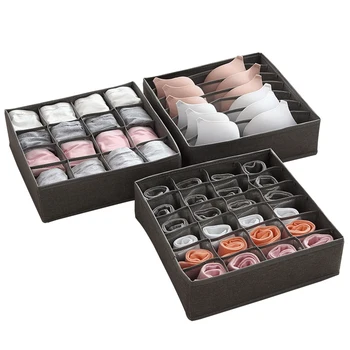 

NEW-3Pcs Washable Underwear Storage Box Foldable 7/16/24 Grids Bras Socks Drawer Organizer Multi-Function Home Storage Organizer