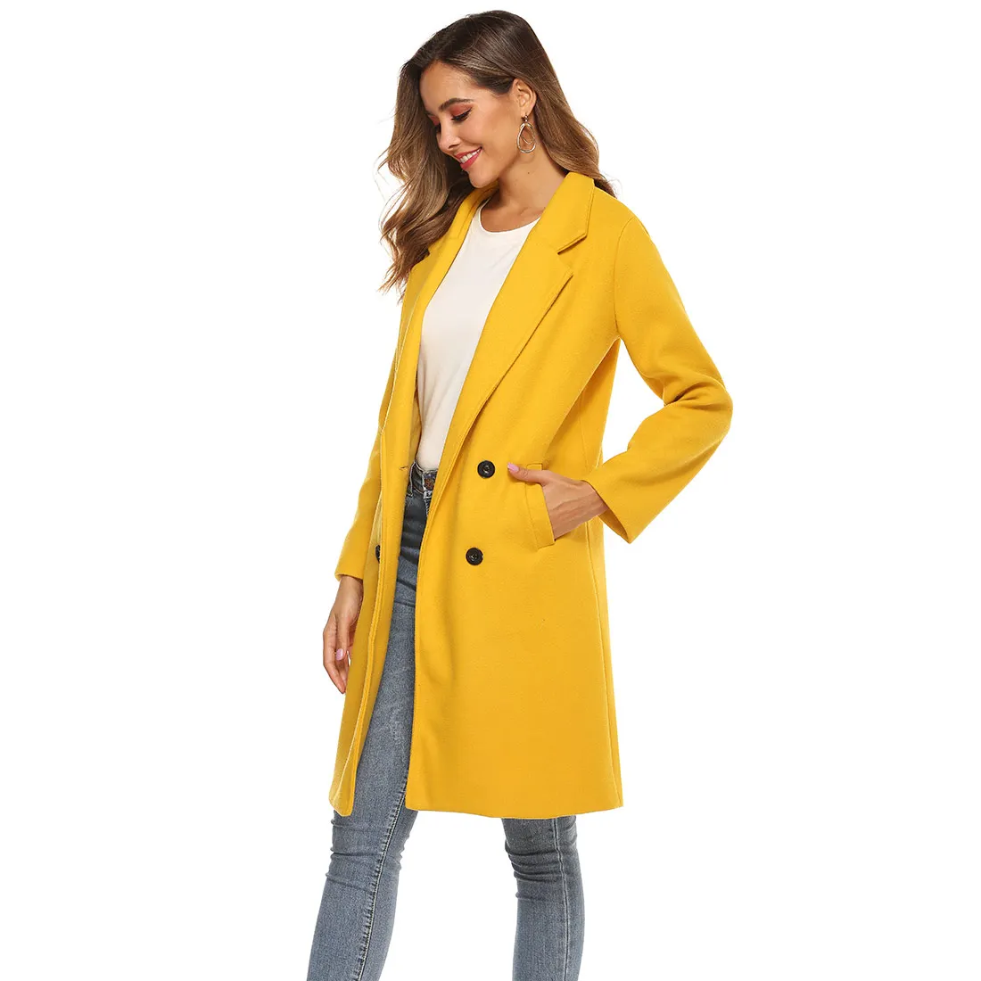 Женское осенне-зимнее шерстяное пальто с длинным рукавом, пальто свободного размера плюс, отложной воротник, оверсайз-Блейзер, верхняя одежда, Элегантная куртка