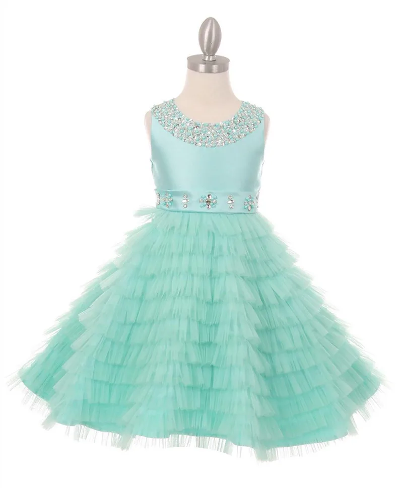 Pink/Green/Silver Layers Flower Girls Dresses Girls Pageant Dresses Little Girls Christmas Gown Custom Made Size