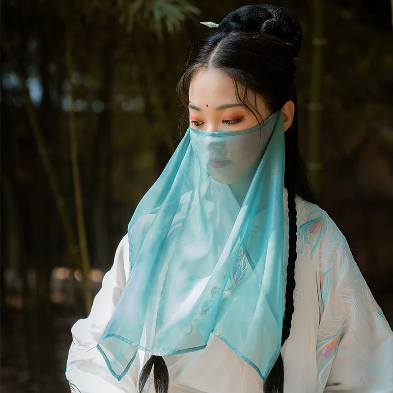 Hanfu Solid Color Veil Female Antique Cover Face Sunproof Semi Transparent Versatile Mask Dust Protection Cosplay Opera Mask