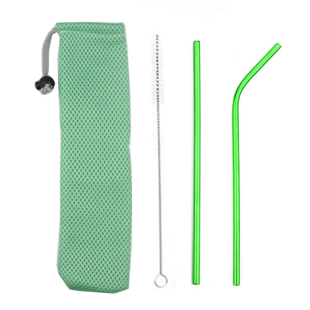 Green Telescopic Metal Drinking Straw Collapsible Reusable Straw Portable Stainless Steel Straw with Case and Brush for Travel Outdoor - Цвет: Green