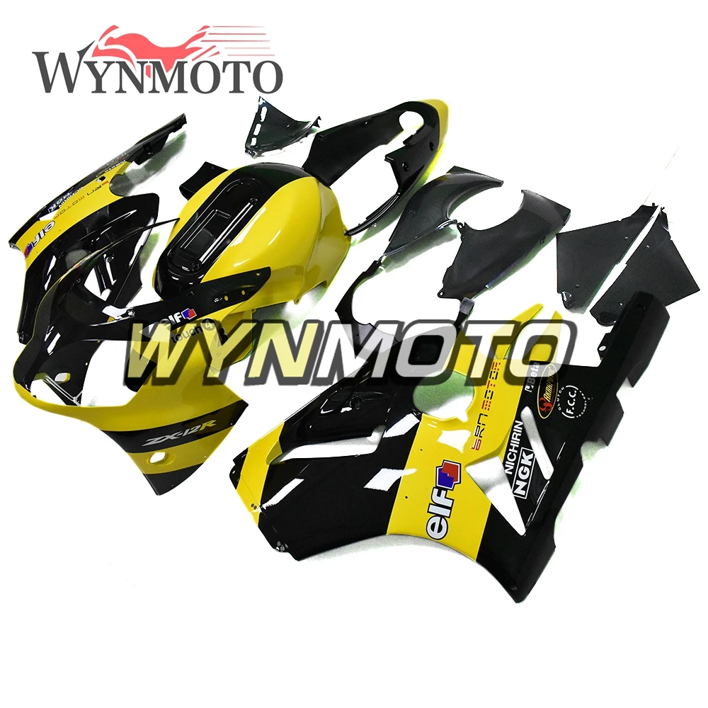 Полный желто-черные Обтекатели для Kawasaki ZX-12R ZX12R 2000 2001 00 01ABS Инъекции Пластиковый Обвес