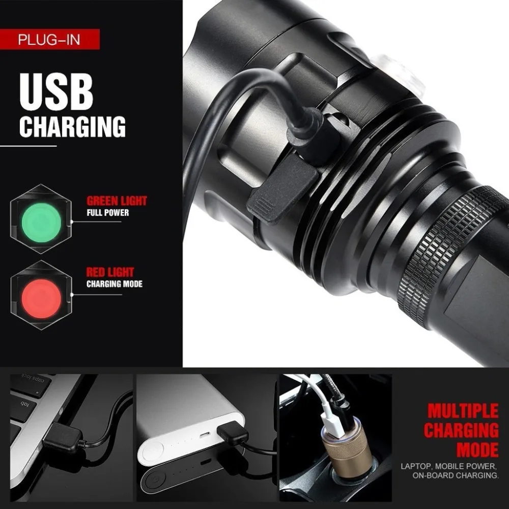 3XHP90 LED Torch Flashlight Waterproof USB Rechargeable Flashlight Lamp Ultra Bright Led Lamp 5 Modes Lanterna 40DEC11 (6)