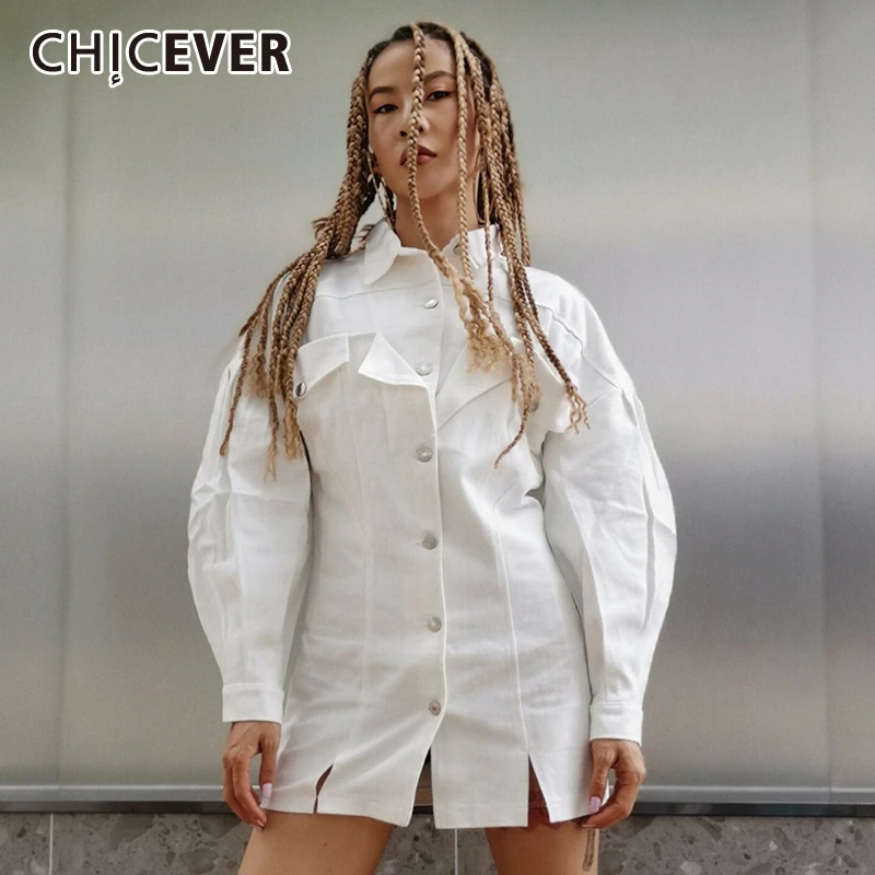 

CHICEVER Heavy Patchwork Womens Jacket Lapel Collar Lantern Side Split Loose Long Coat Tops Autumn Fashion New Clothing 2019