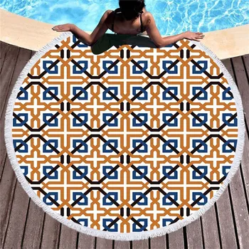 

Geometric Beach Towel With Drawstring Backpack Bag Rainbow Round Microfiber Towel Colorful Tapestry Playa Toalla