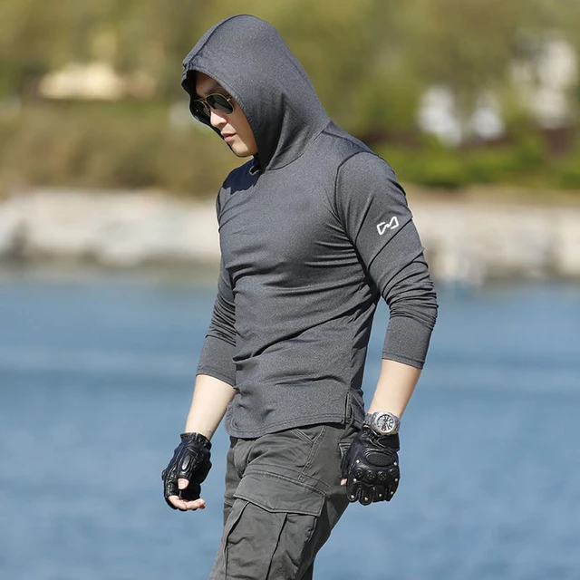 Men Long Sleeve Tshirt Hood, Long Sleeve Shirts Hoods