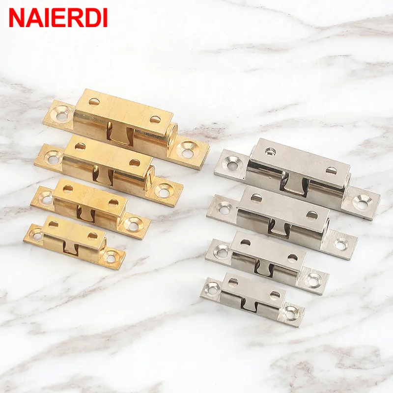 NAIERDI 2PCS Pure Copper Adjustable Cabinet Catches Double Ball Cabinet Closet Latch Clip Door Catches Furniture Fittings