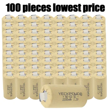 

100 pieces 2200mAh akkus sub C battery akkumulator SC batteries NICD 1.2V soldering tape welding tabs rechargeable for B&D