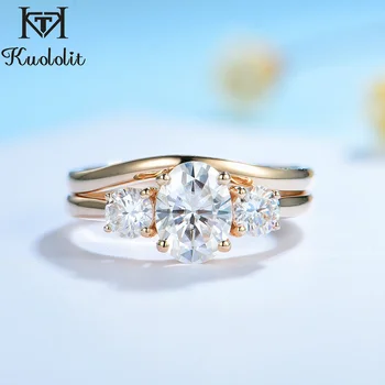 

Kuololit 1.5CT Moissanite 585 10K 14K Yellow Gold Set Ring For women Oval Luxury band ring for Engagement Anniversary Wedding