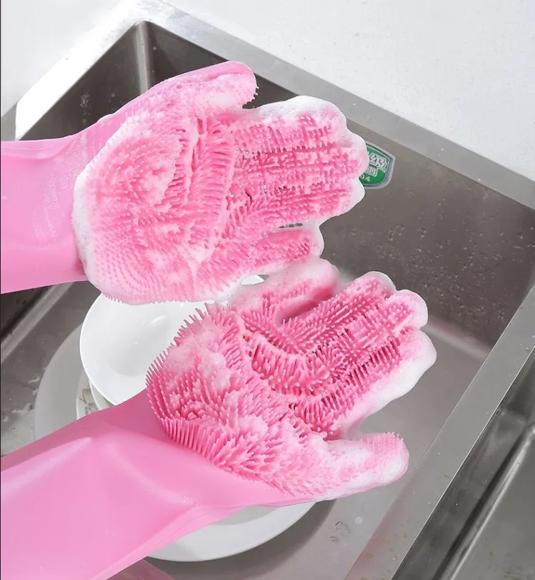 Перчатки для мытья посуды скруббер резиновые волшебные чистящие силиконовые перчатки термостойкие кухонные бытовые перчатки легко моющиеся перчатки