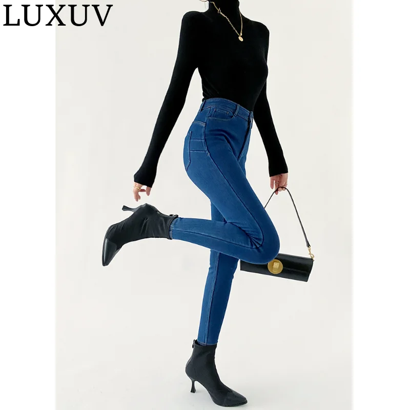 

Модные спортивные брюки LUXUV, женская одежда, брюки, женские комплекты, уличная одежда, спортивный костюм с завышенной талией, джинсовый Облегающий комбинезон