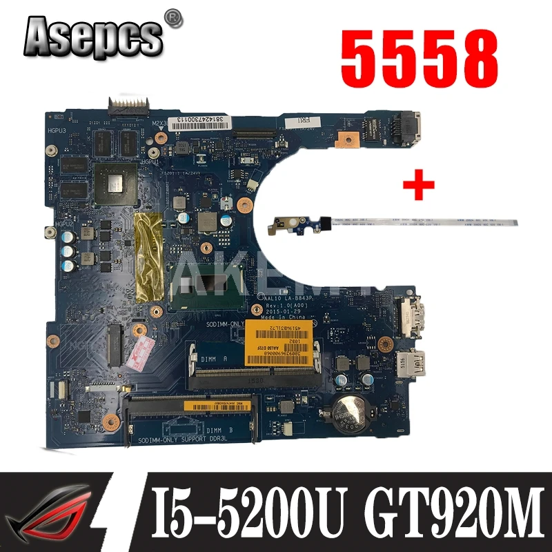 Asepcs LA B843P материнская плата для ноутбука Dell Inspiron 15 5558 14 5458 17 5758 оригинальная I5 5200U
