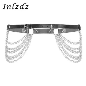 

Harness Women Punk Gothic Adjustable Leather Harness Belt Waist Body Caged with Metal O Rings and Chain Tassel for Cosplay