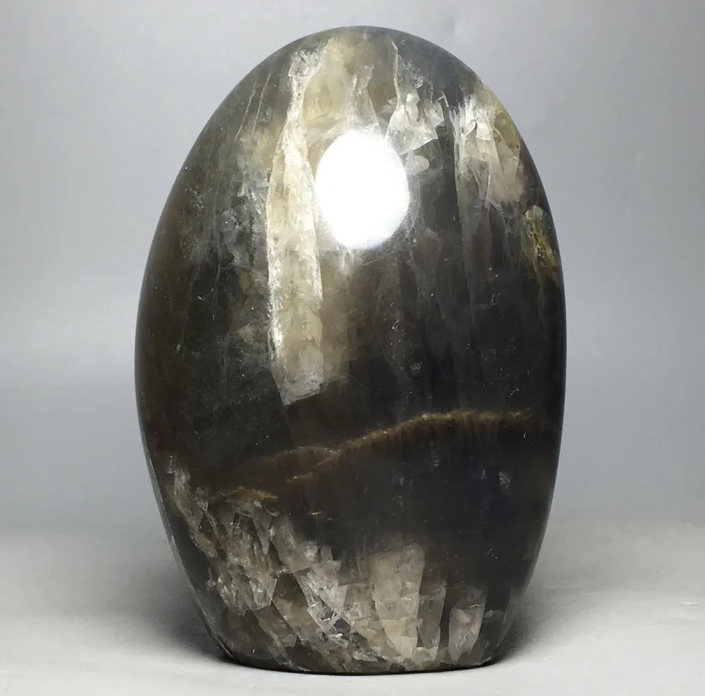 

446g Natural quartz crystal polishing black moonstone freeform healing