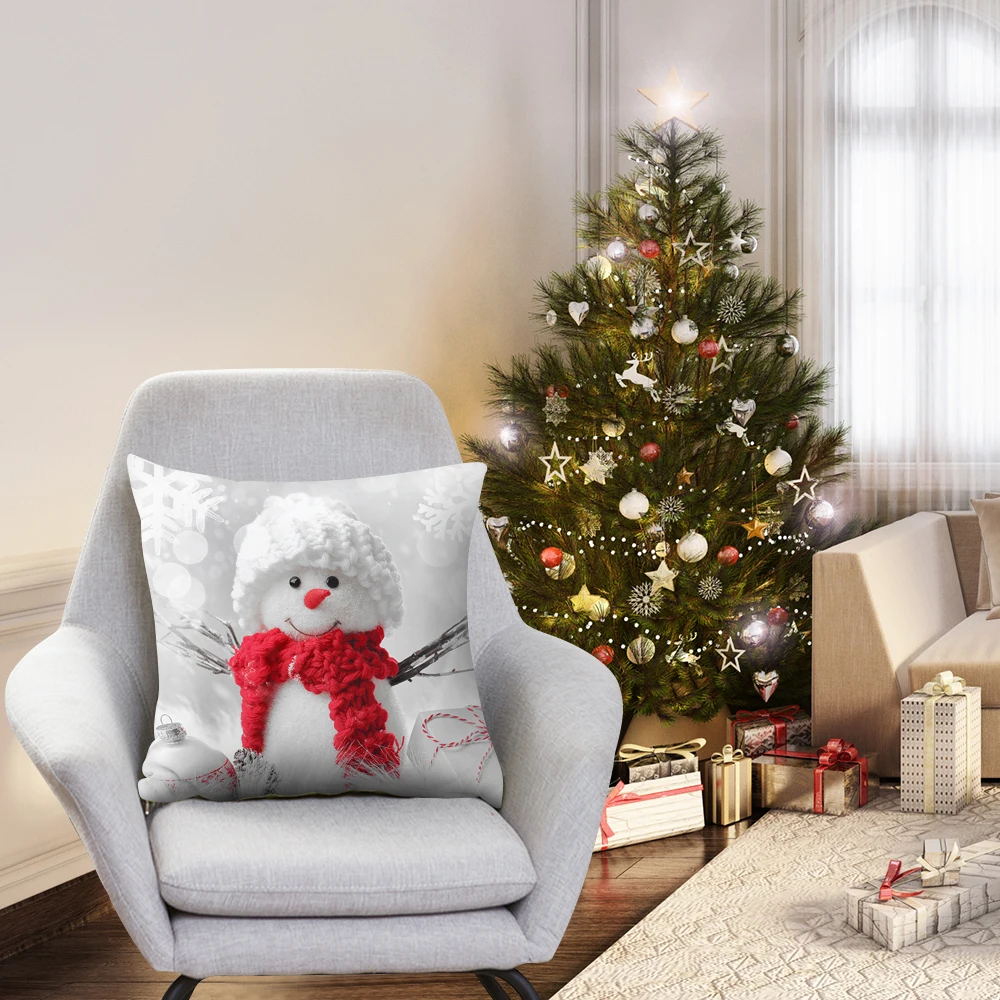 Christmas Decoration Cushion Cover Cartoon Santa Claus Polyester Throw Pillow Case Cover Merry Christmas Decoration Pillowcases