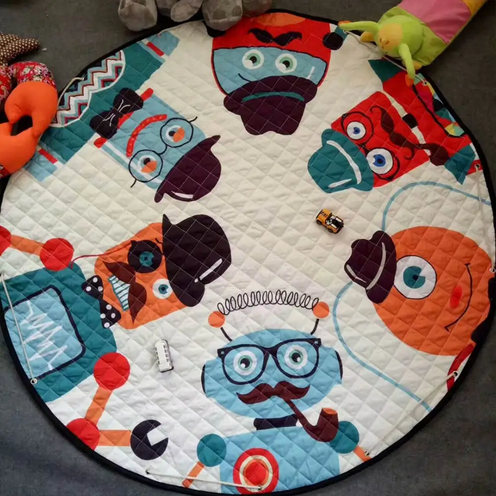 Детский игровой коврик, хлопковый мягкий развивающий коврик для младенцев, сумка для хранения, Детский ковер-пазл, круглый детский коврик с изображением животных - Цвет: WJ3535D