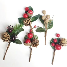 5 шт. красные рождественские ягоды и сосновый конус выбор с ветками Холли для праздника декор с цветами Цветочные поделки искусственный цветок
