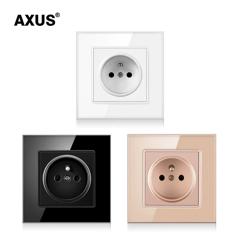 

AXUS Wall Power Socket French Standard Wall Socket White Black Golden Single Mirror Crystal Glass Panel Electrical Outlet 16A