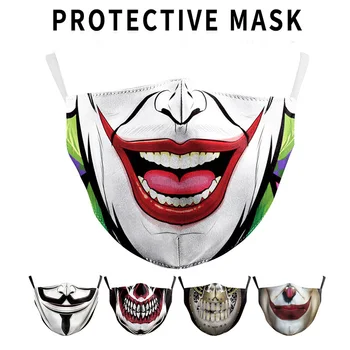 

Funny Clown Face Print Grimace Ghost Terror Half Face Mask 2Pcs PM2.5 Filters Reusable Protective Dustproof Proof Flu Mouth Mask