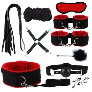 10PCs BDSM Adult Sex Toys Plush Handcuffs Strap Whip Rope Sexy Bed Restraints Bandage Couples Sex Toys Sexual Toy Adult Kits hot 3
