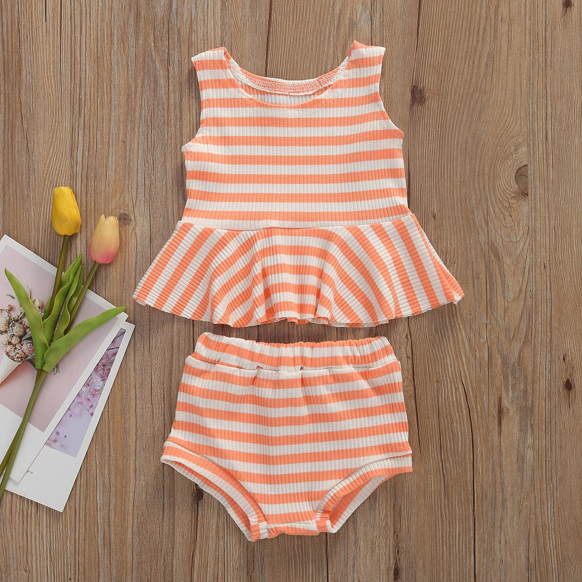 

0-24M Summer Lovely Infant Baby Girls Clothes Sets Striped Print Sleeveless Vest Tops+Shorts 2pcs Outfits Casual Baby Clothing