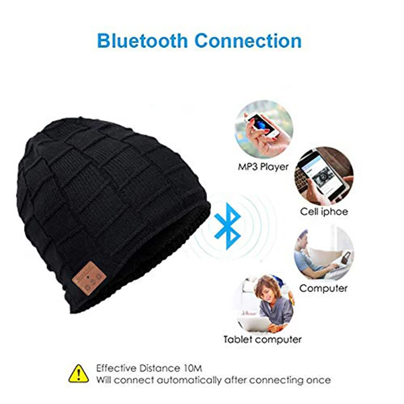 Беспроводная Bluetooth Шапка-бини гарнитура, смарт-бини наушники зимняя вязаная шапка музыкальный вязаный колпачок для наушников для фитнеса на открытом воздухе S