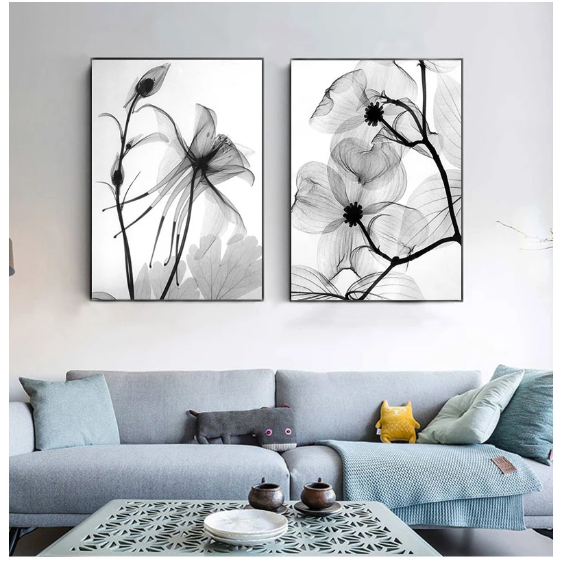 Nordic Black White Plant Abstract Flower Canvas Posters Prints