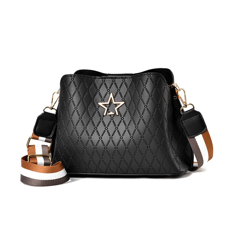 

2019 New Casual Diamond Embossed Women's Shoulder Messenger Bag Wide Shoulder Strap Temperament Ladies Bag clutches women PU